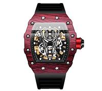 RORIOS Orologio Uomo Tonneau Moda Orologi Meccanico Automatico Orologi da Polso Punk Hollow Orologio Impermeabile Luminosi Silicone Cinturino Nero rosso B