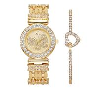 RORIOS Set di Orologi per Donne Stile Fiore e Farfalla in Tono Oro con Bracciale Orologis di Moda Uso Quotidiano Movimento a Quarzo Watch da Polso Donna Farfalle