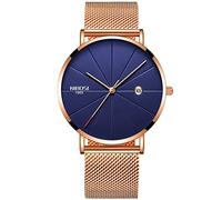 RORIOS Sportivo Orologi da Polso Analogico al Quarzo Calendario Acciaio INOX Mesh Cinturino Minimalista Uomo Orologio