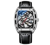 RORIOS Sports Orologio da Uomo Luminoso Orologio Automatico Meccanico Orologio con Cinturino in Pelle Tonneau Scheletro Orologio da polso