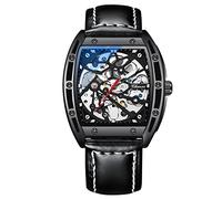 RORIOS Sports Orologio da Uomo Luminoso Orologio Automatico Meccanico Orologio con Cinturino in Pelle Tonneau Scheletro Orologio da polso