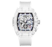 RORIOS Trasparente Tonneau Orologio da Uomo Silicone Analogico Quarzo Orologio da polso Multifunzionale Moda Orologio Impermeabile Cronografo Bianco A