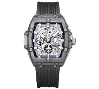 RORIOS Trasparente Tonneau Orologio da Uomo Silicone Analogico Quarzo Orologio da polso Multifunzionale Moda Orologio Impermeabile Cronografo Nero A