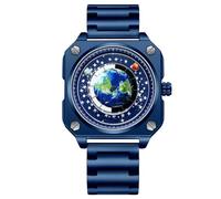 RORIOS Uomo Creativo Orologi Unico Pointer Orologio Da Polso Analogico Quarzo Quadrato Orologio Terra Quadrante Orologio Fashion Design per Gli Uomini Blu A