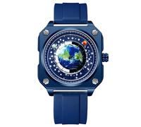 RORIOS Uomo Creativo Orologi Unico Pointer Orologio Da Polso Analogico Quarzo Quadrato Orologio Terra Quadrante Orologio Fashion Design per Gli Uomini Blu B