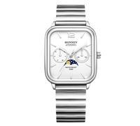 RORIOS Uomo Orologio con Doppio Calendario Quarzo Analogico Quadrante Rettangolare Orologioes Aziendali Classico Watches Cinturino in Acciaio Inossidabile Impermeabile Wristwatch Bianco