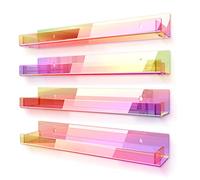 RORKIM Confezione da 4 mensole da parete per smalto trasparente, arcobaleno iridescente acrilico per unghie, espositore per libri, occhiali da sole e olio essenziale