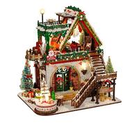 Roroom Kit fai da te in miniatura, kit per casa delle bambole innevata di | Puzzle 3D in legno per adulti con LED, libreria, scrivania e comodino, decorazione per la stanza, progetto artigianale