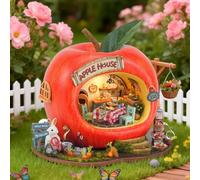 Roroom Kit fai da te in miniatura per casa di coniglio, mela, con luce LED, puzzle 3D in legno in miniatura, decorazione per libreria, regalo creativo per familiari e amici