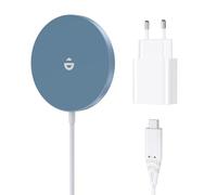 RoRoSkin Caricatore ad induzione rapida Compatibile con Mag-Safe con Adattatore di Alimentazione 20W Tipo USB-C, Magnetico Wireless Caricatore per iPhone 16/15/14/13/12 Series e Air-Pods, Blu