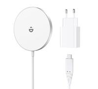 RoRoSkin Caricatore per iPhone con adattatore USB-C da 20 W, stazione di ricarica induttiva per iPhone 17 16 15 14 13 12, magnete, ricarica wireless veloce, bianco neve con adattatore