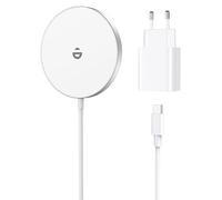 RoRoSkin Caricatore per iPhone con adattatore USB-C da 20 W, stazione di ricarica induttiva per iPhone Duo 18 17 16 15 14 13 12, magnete, 15W ricarica wireless veloce, bianco neve con adattatore