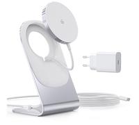 RoRoSkin Mag Safe - Caricatore senza fili per iPhone 17/16/15/14/13/12 Serie, colore: Argento con adattatore