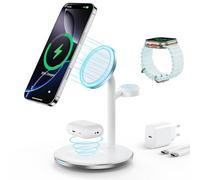 RoRoSkin Stazione di ricarica 3 in 1 per più dispositivi, stazione di ricarica induttiva da 15W, supporto di ricarica Mag Safe per iPhone 16 15 14,iWatch Ultra 2/1,Series 10/9,AirPods