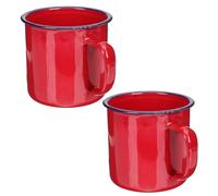 RORPOIR 2 Pezzi Tazza Smaltata Vintage in Smalto Rosso da 500ml, Resistente e Robusta, per Feste e Uso Domestico, Stile Retrò Creativo
