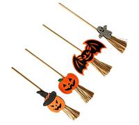 RORPOIR 4 Pezzi Decorazione di Halloween con Figure di Maghe e Scopa in Legno e Tessuto, Decorazione Salvaspazio con Zucca e Pipistrello per Feste e Attività Creative in Classe