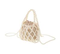 RORPOIR Borsa Secchiello con Perline, Borsa Mare Stitch Bianca in Poliestere e Plastica, Grande Capacità, Chiusura con Coulisse, per Uso Quotidiano e Vacanze
