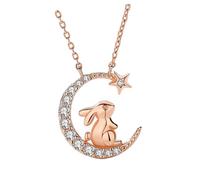 RORPOIR Collana Ciondolo Coniglio in Argento 925 Strass e Catena Decorativa a Forma di Stella, Leggera e Lucente, per Donna e Ragazze, Elegante Gioiello da Indossare Quotidianamente