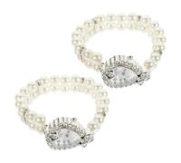 RORPOIR Orologi Eleganti Da Donna Cristalli e Doppio Bracciale Elastico a Perle Finte, Orologio Quadrante Quadrato a Forma Di Cuore, Gioielli Moda Per Feste e Occasioni Speciali, Set 2 Pezzi