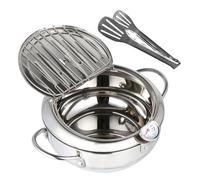 RORPOIR Pentola Friggitrice con Termometro Completo per Frittura Profonda con Rack Sgocciolamento Resistente Ad Temperature per Tempura e Fritte