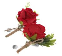 RORPOIR Spilla da Colletto Fiore di Rosa Artificiale Rossa, Accessorio Raffinato per Matrimonio, Confezione da 2 Pezzi in Tessuto e Lino, per Sposi e Invitati