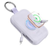 RORRY Power Bank, batteria esterna da 5000 mAh con cavo integrato, per iPhone 17/16/15/14/13/12, Apple Watch Ultra/11/10/9/8/7/6/SE, viola