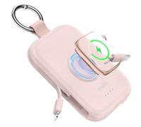 RORRY Power Bank, batteria esterna da 5000 mAh con cavo integrato | Portachiavi da viaggio, batteria esterna portatile per iPhone 17/16/15/14/13/12, Apple Watch Ultra/11/10/9/8/7/6/SE, rosa