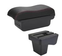 RORVECQ Per Suzuki Per Vitara Box Bracciolo Auto Superficie Curva Pelle Box Di Archiviazione Auto Interni(B1 Nero rosso 3USB)