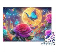 rosa 1000 Pezzi Puzzle Per Anziani in Cartone Robusto Antistress Allenamento Della Concentrazione farfalla Moon Decor Relax Nelle Pause Ufficio 38x26cm/1000pcs