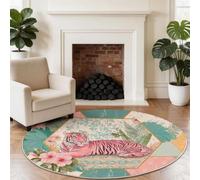 Rosa 120 cm (Round) Tappeto Rotondo Astratto Tigre Fiori per Camera Bambini e Salotto, Tappeto Morbido Lavabile Antiscivolo, Soluzione Ideale per Case con Animali Domestici e Zone ad Alto Traffico