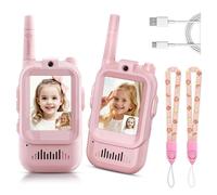 (Rosa 2 pezzi) Video walkie talkie per bambini, confezione da 2, video intercomunicanti ricaricabili portatili, giocattoli pe