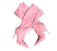 Rosa,36 EU,Stivali Alti Fino al Ginocchio da Donna, con Punta a Punta, Tacchi a Spillo, Design con Cerniera Laterale e Stivali Alti Fino alla Coscia con Borchie, Scarpe Eleganti per Autunno