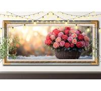 Rosa 5D Diamond Painting Kit Completo con Crystal Art e Diamantini per Adulti,Cesto di Fiori Pittura Diamante Fai Da Te Grandi 40x120cm,Strass a Punto Croce per Decorazione Casa e Pareti 61F-4280