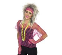 Rosa 80s Rete Pizzo Neon Kit Guanti Gilet 1980s Maglia Donna Costume