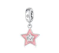 Rosa a cinque Punte Ciondolo Stella Fascino, 925 Argento Sterling Fascino Braccialetto Accessorio, Compatibile con Braccialetto Pandora Neckalce, Regalo per le Donne