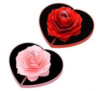 Rosa a forma di cuore per scatola per anelli con sollevatore rotante per fiori progettato per migliorare la presentazione di anelli per fidanzamenti e celebrazioni speciali (rosso)