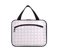 Rosa A Scacchi Modello Hanging Borse per le Donne Viaggiare con Gancio Designer Unisex Borsa da Barba per gli Uomini Donne Viaggio Hotel bolso para maquillaje de Mujer, Motivo a scacchi rosa, L