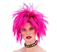 Rosa Acceso 80s Punk Parrucca Rocker Corto 1980s Accessorio Vestito