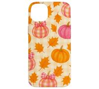 Rosa & Arancione Plaid Zucca Carino Autunno Ragazza Ringraziamento Custodia per iPhone 14 Plus