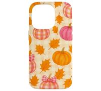 Rosa & Arancione Plaid Zucca Carino Autunno Ragazza Ringraziamento Custodia per iPhone 14 Pro