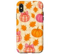 Rosa & Arancione Plaid Zucca Carino Autunno Ragazza Ringraziamento Custodia per iPhone X/XS