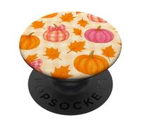 Rosa & Arancione Plaid Zucca Carino Autunno Ragazza Ringraziamento PopSockets PopGrip Adesivo