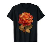 Rosa Artistica con Foglie Autunnali Fiore d'Autunno Arte Maglietta