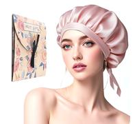 Rosa Berretto da Notte Raso Elastico, Cuffia da Donna in Seta di Gelso Regolabile, Cofano di Seta Riutilizzabili, Traspirante, Cura dei capelli,Prevenire la rottura dei capelli
