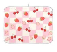Rosa Bianco A Scacchi Fragole Secco Opaco Piatto Stuoia di asciugatura XL Stuoia di asciugatura per Piatti 18 x 24