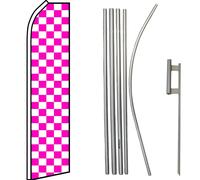 Rosa & Bianco a Scacchi Swooper Bandiera & 4.9m Asta Bandiera Kit / Terra Punta