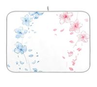 Rosa Blu Cherry Blossom Simple Line Lavastoviglie Asciugatura opaco Tappetino Originale XL Doppio Piatto Tappetino di asciugatura 18 x 24