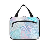 Rosa Blu Marmo Leopard Print Hanging Borsa da viaggio per le donne con gancio, borse di trucco impermeabili di design per il viaggio Essentials Viaggio Bolsa para maquillaje L