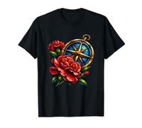 Rosa Bussola con Fiori di Garofano Rosso Maglietta
