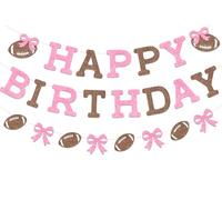 Rosa Calcio Buon Compleanno Banner a tema Calcio Sfondo di Compleanno Banner Glitter Rosa Marrone Rugby Bow Garland Sport Tema Appeso alla Parete Kit di Decorazione per Ragazze Bday Party Forniture